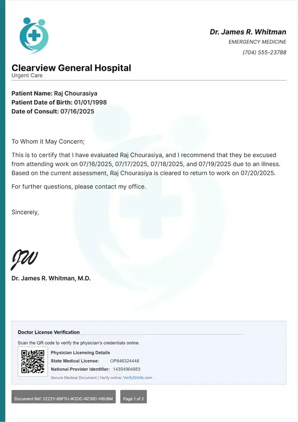 telehealth doctor note template